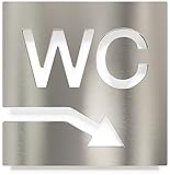 Edelstahl WC-Schild – selbstklebend & pflegeleicht – Design Toiletten-Schild mit Pfeil – W.04.E