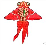 MORAIG Kite 1.6m Fish Kite with Handle Line Kite Flying Dragon Kite Factory Ripstop Nylon Fabric Toy Fun Activities (Color : Red, Size : 160x160cm)