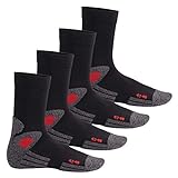 Celodoro Damen und Herren Trekking-Socken (4 Paar), Arbeitssocken mit Frotteesohle - Schwarz-Rot 43-46