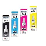 Epson Tintenflaschen, Ecotank (T6641-4-SVH) 4 Flaschen: Schwarz, Cyan, Magenta, Gelb (ET-2500, ET-2550, ET-2600, ET-2650, ET-4500)