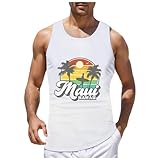QWUVEDS Herren Sommerurlaub Strand Hawaii Digitales 3D-gedrucktes Top Weste Ärmelloses Top Muskelshirt Männer Ärmelloses T-Shirt für Herren T-Shirt Sport Herren (White, XXL)