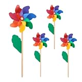 Relaxdays Windrad 2er Set, Dekowindrad für Kinder und Erwachsene, Windmühle für Garten, Balkon & Terrasse, Holz/PP, b