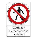3 Stück Aufkleber 'Zutritt für Betriebsfremde verboten' mit Warnsymbol – Hinweisschilder für Betriebe – selbstklebende Warnschilder (300 x 200 mm | Weiß)