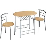 Yaheetech Essgruppe Tischgruppe für 2 Personen mit 1 Esstisch & 2 Stühle Küchentisch mit Ablagefach Esszimmertisch Armlehnstuhl Esstisch-Set Holzfarbe