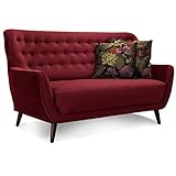CAVADORE 2-Sitzer-Sofa Abby / Retro-Couch mit Samtbezug und Knopfheftung / 153 x 89 x 88 / Samtoptik, rot