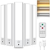 Unterbauleuchte Küche LED, 5 Stück Schrankbeleuchtung mit Fernsteuerung, 3 Farbtemperaturen Schranklicht mit Bewegungsmelder, Batteriebetrieben Nachtlicht für Kleiderschrank/Vitrine/Küche/Trepp