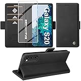 Handyhülle für Samsung Galaxy S20 Hülle mit Schutzfolie, Schutzhülle Galaxy S20 Standfunktion Premium Leder Wallet Silikon Phone Case Cover Hüllen S20 Klapphüllen 6.2 Zoll (Schwarz)