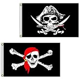 2 Stück Piratenflagge,Flagge Pirat Mit Kopftuch,Flagge Pirat Mit Säbel,Wetterfeste Fahnen,Für Halloween-Dekoration, Piratenspiel, Piratenparty, Piraten-Cosplay(90*150cm)