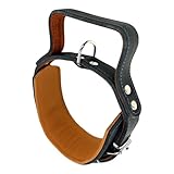 Hundehalsband mit Griff, Dickes qualitativ hochwertiges Leder 65cm x 60mm - Erziehungshalsband - Taktisches Hansband - bis zu 12cm verstellbar - weich gepolstert