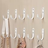 Weiße Wandhaken für Badezimmer, Küche, Schrank und Garage, 10 Stück Metallhaken zum Aufhängen von Mänteln, Handtüchern, Hüten, Schlüsseln, Taschen und Kaffeetassen, hält bis zu 18 kg
