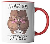 vanVerden Tasse - I love you like no Otter! - Otterpärchen - beidseitig Bedruckt - Geschenk Idee Kaffeetassen, Tassenfarbe:Weiß/Rot