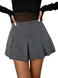 Floerns Damen Casual Plissee Saum Mini Rock Schuluniform Kurze Röcke, GRAU, Groß