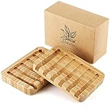 Handgefertigte Holz Seifenschale mit Wasserablauf - - 2er Pack Natürliches Design für Dusche und Kü