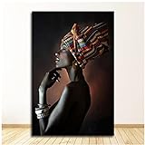 LonftGhhP Skandinavisches Wandbild für Wohnzimmer Afrikanische Frau Indisches Stirnband Leinwand Gemälde Poster und Drucke- 50x75cm ​Ungerahmt