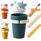 DXIA Zahnputzbecher mit Zahnbürstenhalter, Zahnbürstenhalter für Kinder mit 3 Stück Zahnbürstenhüllen, Cartoon Tiere WC Zahnbürste Zahncreme Zahnpasta, Zahnpasta-Utensilien(Blau)
