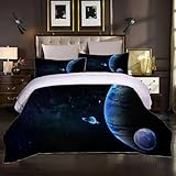 NEDOYE Bettwäsche Prägedruck Atmungsaktiver Universum Bettbezug Mit Reißverschluss & 2 Kissenbezug Blauer Planet Bettwäsche-Sets 3Teilig 200Cm*200Cm