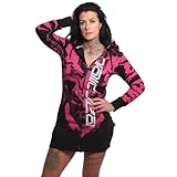 Yakuza Damen Crashed Skull Allover Long Kapuzenjacke, Schwarz, XXL