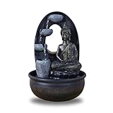 Zen'Light - Zimmerbrunnen Buddha Harmonie - Wasserbrunnen mit geräuschloser Pumpe - LED-Brunnen mit 2 Farben - Abnehmbarer Statue - Geschenkidee für Zen und Fengshui - Höhe: 40