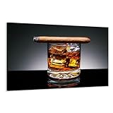 bestpricepictures 120 x 80 cm Bild auf Leinwand Zigarre Whiskey 5004-SCT deutsche Marke und Lager - Die Bilder/das Wandbild/der Kunstdruck ist fertig gerahmt