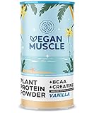 Vegan Muscle® Protein Shake - Vanille - Pflanzliches Proteinpulver mit 21g Eiweiß, BCAA und Creatin - 600g Pulver