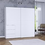FORTE WINN 2 Schrank, weißer Kleiderschrank, Schlafzimmerschrank, Schwebetürenschrank Weiß mit Schubladen, 200 cm breit x 200 cm hoch x 61,2