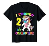 Kinder Zahnseide-Einhorn zum 2. Geburtstag mit Aufschrift 'I Turned 2 In Quarantäne' T-Shirt