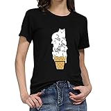 iHENGH Damen Top Bluse Lässig Mode T-Shirt Frühling Sommer Bequem Blusen Frauen Mädchen Plus Size Cat Print Tees Shirt Kurzarm T-Shirt Bluse Tops(Schwarz, M)