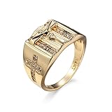 Aotiwe Mood Ring Gold, Kleine Geschenke für Frauen Jesus Kreuz Vergoldet mit Weiß Runden Zirkonia Größe 54 (17.2)