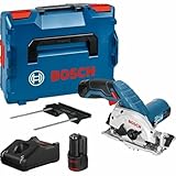 Bosch Professional 12V System Akku Kreissäge GKS 12V-26 (Sägeblatt-Ø: 85mm, inkl. 2x 3.0Ah Akku, Schnellladegerät GAL 12V-40, Einlage, L-BOXX)