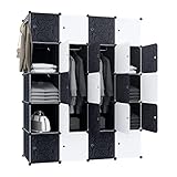 FIVMEN Kleiderschrank Schwarz Weiß Garderobenschrank Steckregalsystem mit 20 Würfel DIY Kleiderschränke Kunststoffschrank mit Tür Regalsystem Schrank Standregal 145 cm B