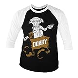 Harry Potter Offizielles Lizenzprodukt Dobby Baseball 3/4 Ärmel T-Shirt (Schwarz-Weiß), Large