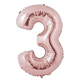Miss Bakery's House® Ballon Folie Helium Zahl - (3, Roségold, XXL) - als Dekoration für Geburtstag, Jubiläum, Hochzeit
