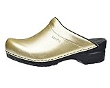 Sanita | Sonja PU offener Clog | Original handgemacht | Flexible Leder-Clogs für Damen | Anatomisch geformtes Fußbett mit weichem Schaum | Gold | 39 EU