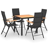 [Enshey 5-tlg.] Schwarz-braunes Garten-Set – Gartenmöbel 5-teiliges schwarz-braunes Garten-Set mit Tisch und Stühlen-Schwarz