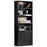 Industrielles Bücherregal mit Türen, 6 Regalböden, Aufbewahrungsregale für Zuhause, Büro und Wohnzimmer, 177,8 cm hoch, bodenstehend, Bücherreg