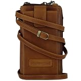 Leder Damen Handytasche Umhängetasche Geldbörse Multifunktion Beutel aus Echtleder Verstellbar Schultergurt Handy Hill Burry b
