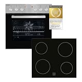 Exquisit Einbauherd-Set Backofen EHE10156-U-020 Set inox | Energieeffizienzklasse A | 59 l Garraum | Grill | Umluft | Glaskeramikkochfeld | rahmenlos | Einbaubackofen 60