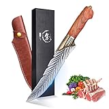 PURPLEBIRD Feder Messer Scharfes Ausbeinmesser mit Holzgriff, Japanisches Kochmesser mit Lederhülle Outdoor Messer