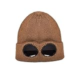 Ewanda store Unisex Fleece Skimützen Beanie Wintermütze mit Brille gestrickt warme Wollmützen Schnee Ski Skull Outdoor Cap (Light Coffee)