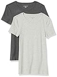 Amazon Essentials 2-Pack Slim-fit Short-Sleeve Crewneck fashion-t-shirts, Anthrazit/Hellgrau Heather, S
