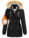 Nadeer Parka Damen Lang Mantel Gefüttert Winterjacke Wintermantel mit Abnehmbar Kapuze und Taschen Warm Winterparka(Schwarz,M)