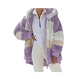 Plüschmantel Damen Teddy Lang Teddymantel mit Kapuze Grün Mädchen Plüschjacke Plüsch Oberbekleidung Kunstpelzjacke Wintermantel Hoodie Jacke Full Zip Mantel Winterjack Fleecejacke kapuzenmantel