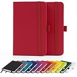 2 x Notebooks, Double Pack A6 Notebook New Lined Pocket Hardback Small Journal with pen loop, elastic closure and ribbon marker Notepad Notes Pad (Red)