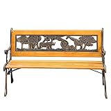 80 cm/31,5' Gartenbank, Kinderbank, Hartholzsitz und Metallarmlehne für Terrasse, Veranda, Weg, Hof, Rasen