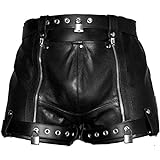 SIZZLEATHER Leather Gay Shorts Zipper and Lockable with Back Zip Open (XX-Large, Schwarz)