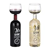 Relaxdays, transparent Weinflasche Glas, XL Weinglas mit Spruch, Fun Geschenk für Weinliebhaber, Weinflaschenglas 750 ml, (1er Pack)