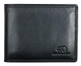Brown Bear Geldbörse Herren Leder Schwarz RFID-Schutz mit Münzfach, Männer Portemonnaie klein aus Echtleder mit Doppelnaht, Business Geldbeutel mit 10 Kartenfächer