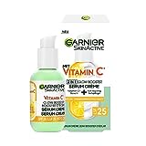 Garnier Serum-Crème gegen müde Haut und dunkle Flecken, 2in1 Tagespflege für mehr Glow und einen ebenmäßigen Teint, Mit Vitamin C, Skin Active, 50 ml
