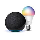 Echo Dot (5. Generation, 2022), Anthrazit + TP-Link Tapo Mehrfarbrige dimmbare smarte WLAN lampe (E27), Funktionert mit Alexa - Smart Home-Einsteigerpaket