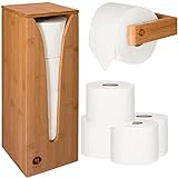 TAKE® Ersatzrollenhalter Toilettenpapier Aufbewahrung [4 Rollen] + inkl. Toilettenpapierhalter Holz für die Wand - Platzsparende Klopapier Aufbewahrung aus 100% Natur Bambus, Klorollenaufbewahrung